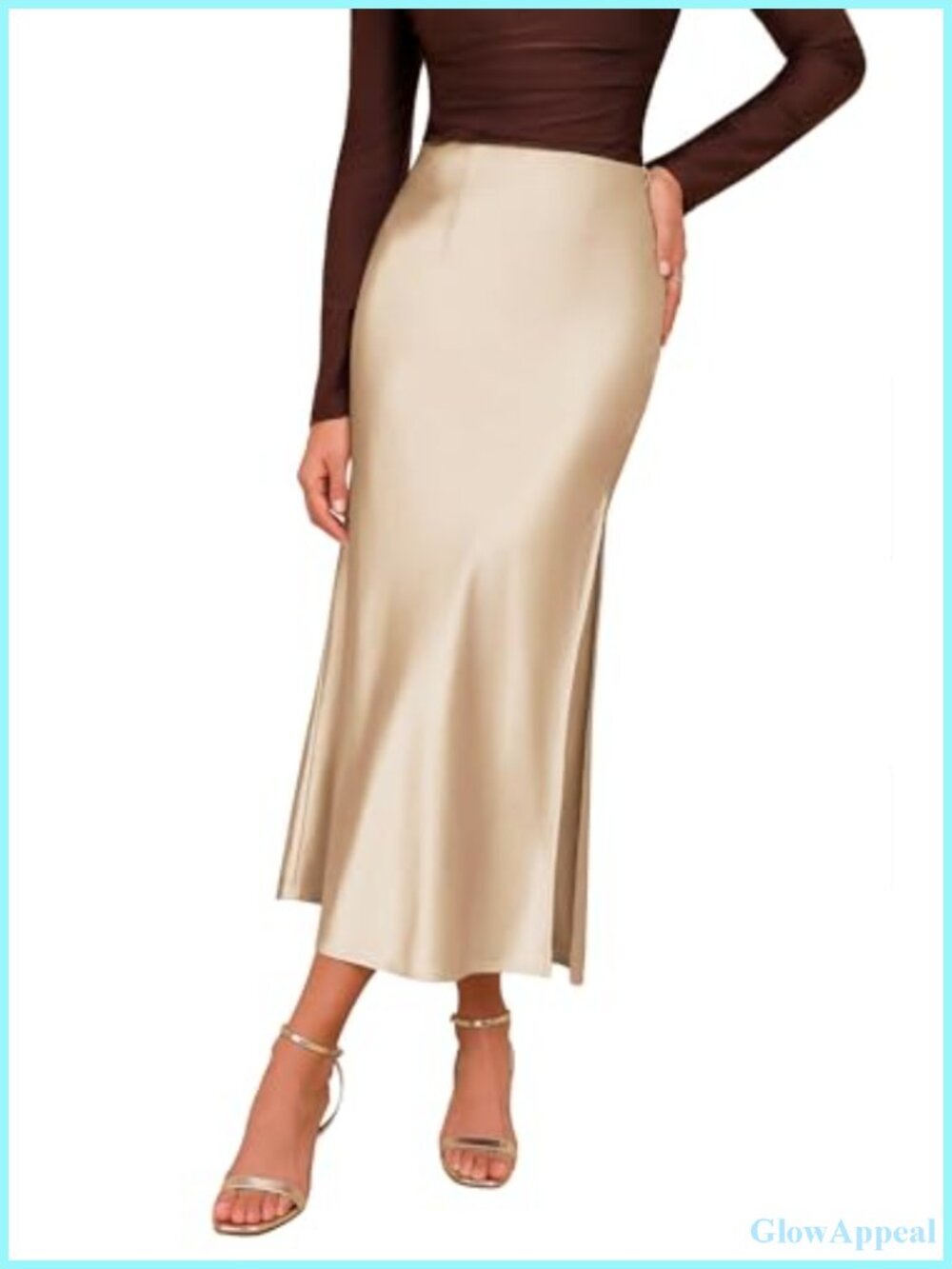 Satin High Waisted Maxi Skirt with High Split for Women Casual Fall